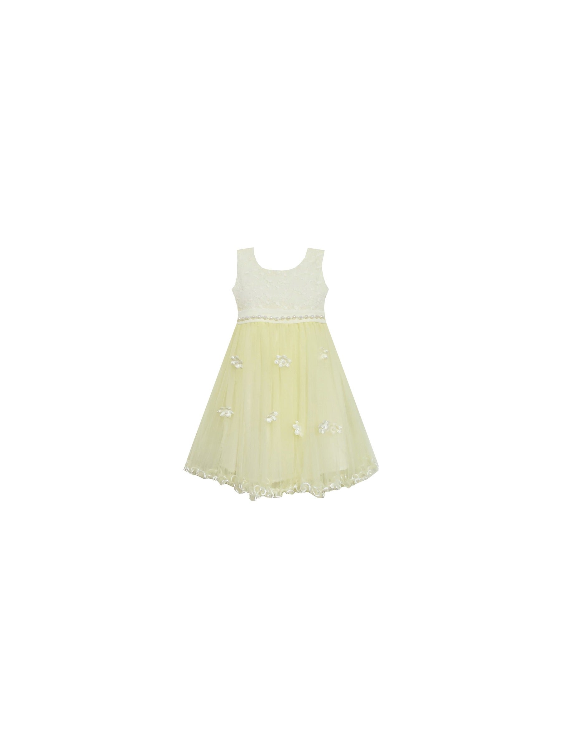 Girls Dress Lace Bodice Hi Lo Maxi Dress with Beading Yellow Yellow
