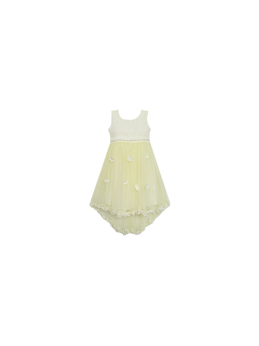 Girls Dress Lace Bodice Hi Lo Maxi Dress with Beading Yellow Yellow