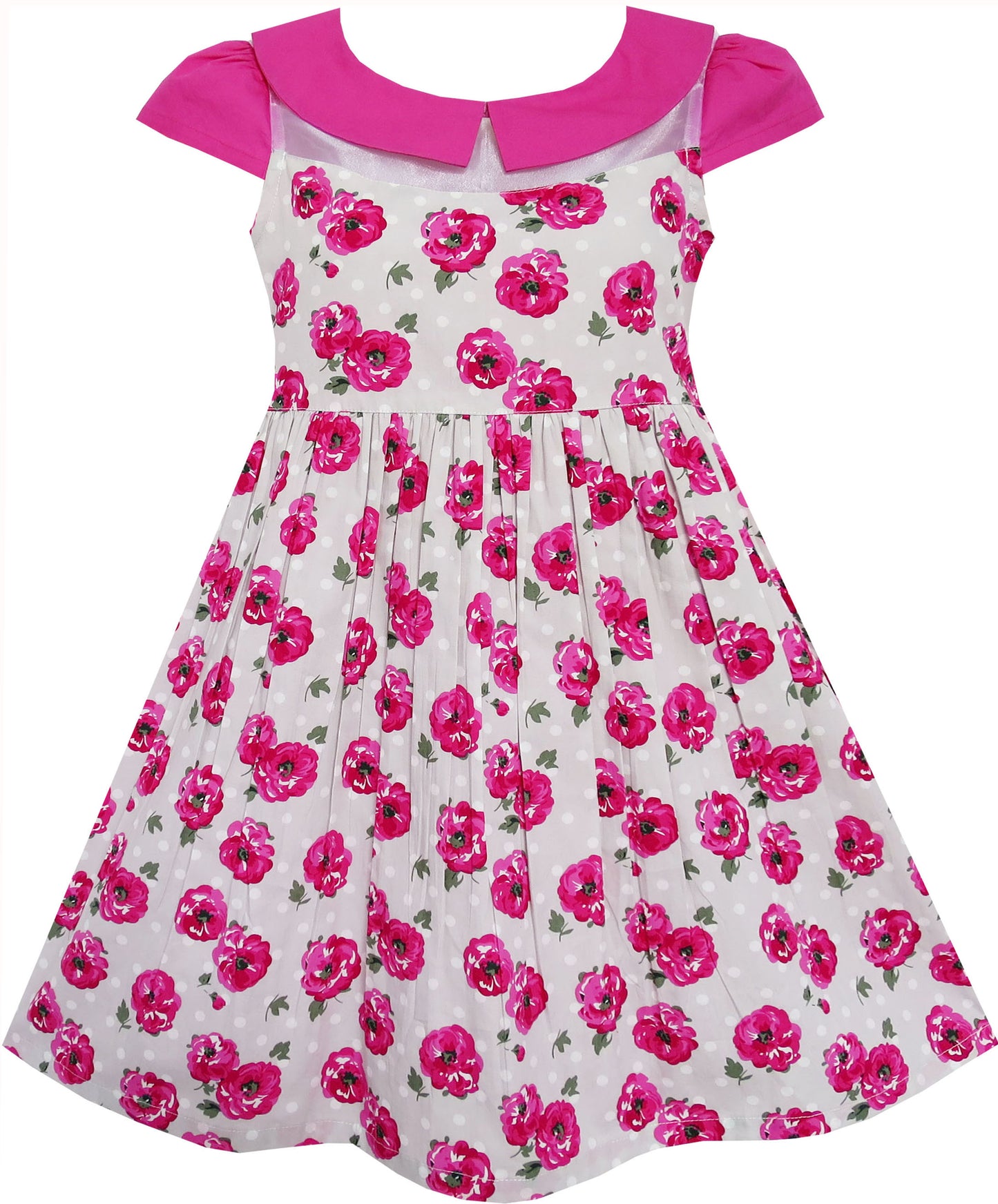 Girls Dress Turn-Down Collar Striped Blooming Rose Flower Size 2-12 Years