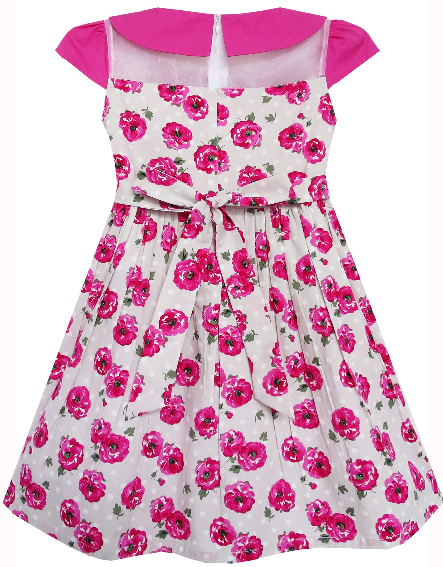 Girls Dress Turn-Down Collar Striped Blooming Rose Flower Size 2-12 Years