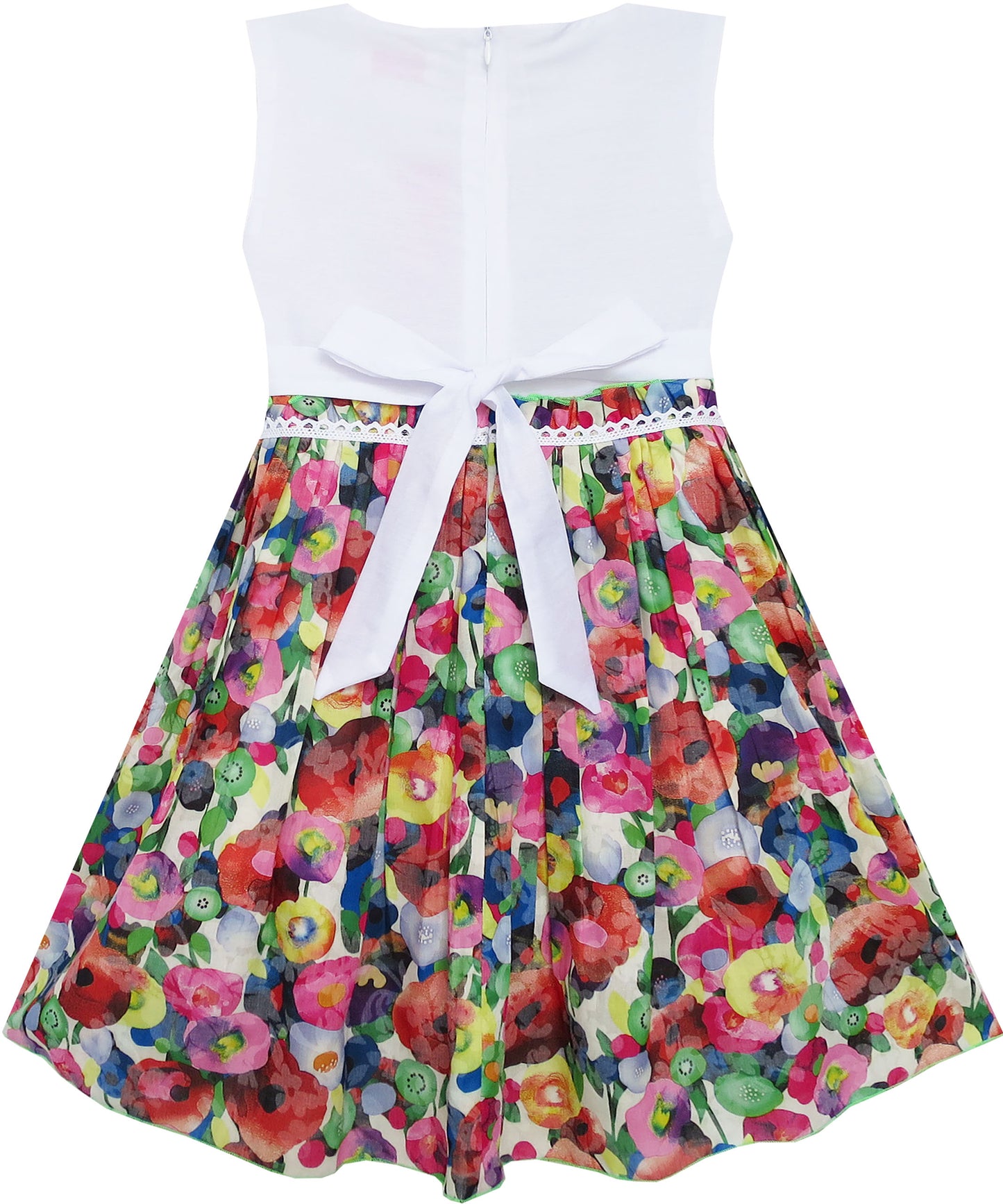 Girls Dress Turn-Down Collar Striped Blooming Rose Flower Size 2-12 Years