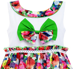 Girls Dress Turn-Down Collar Striped Blooming Rose Flower Size 2-12 Years