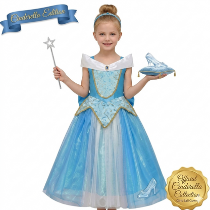 Cinderella Princess Dress for Girls Costume Toddler Blue Ball Gown Birthday Party Dress Up Outfits Soft Cotton Everyday Play Casual Tulle Dress