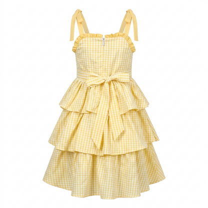 Sunny Fashion Girls Orange Cotton Ruffle Sundress with Bow Shoulder Straps