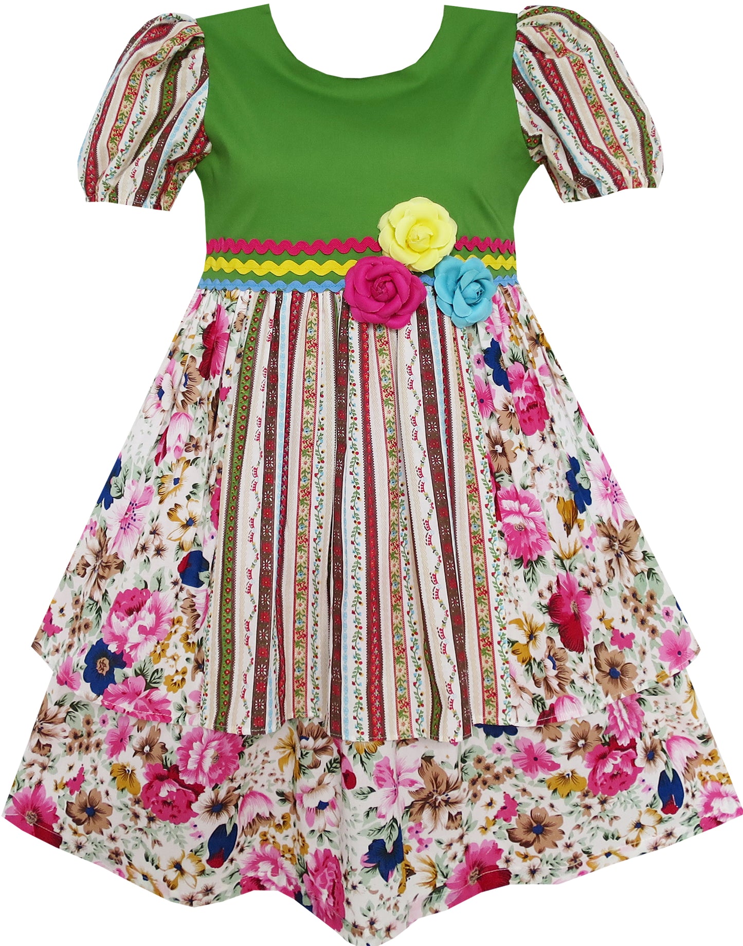 Girls Dress Vintage Floral Lace O Neck Sleeveless Bow Size 4-14 Years