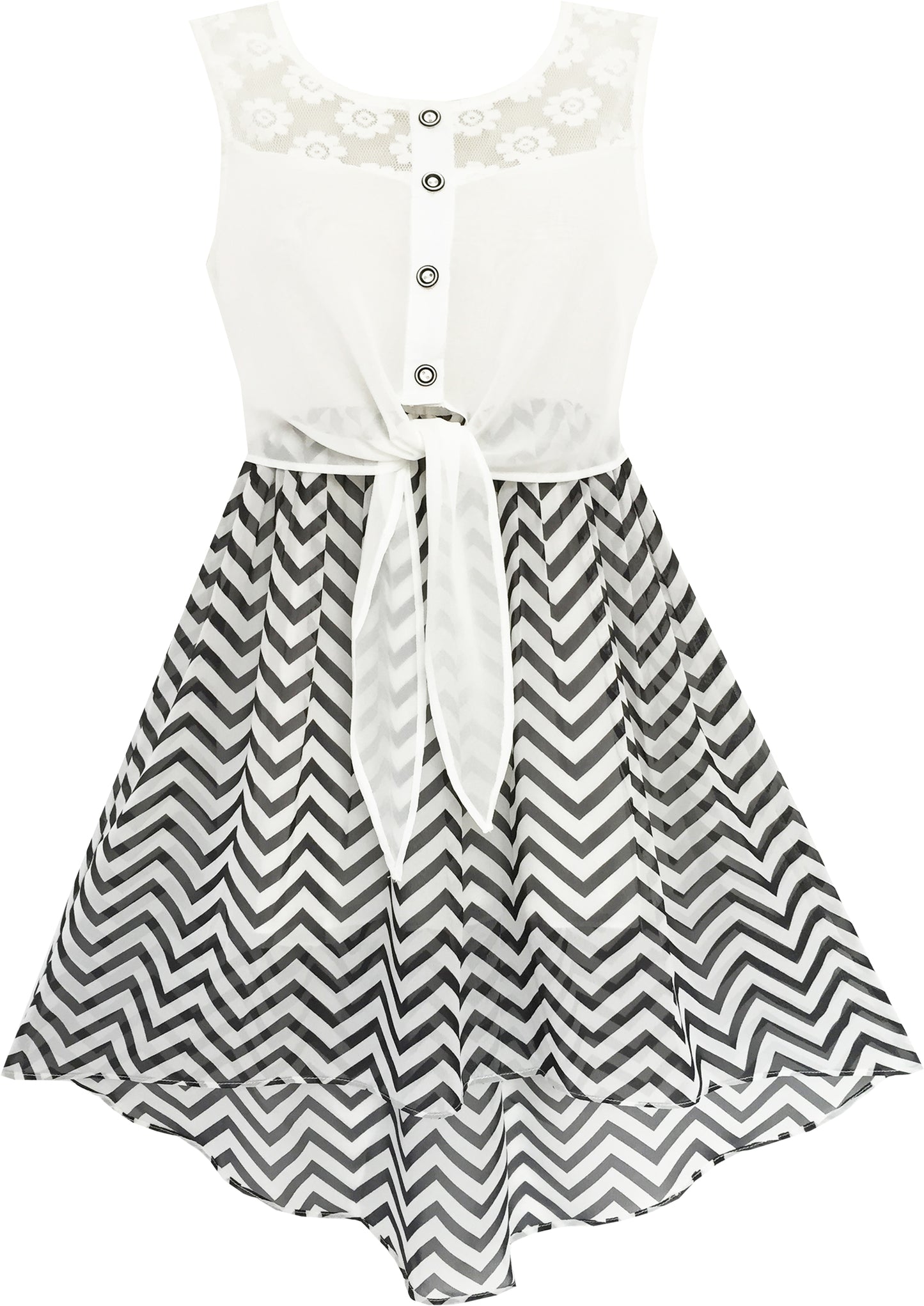 Girls Dress Chiffon Floral High-Low Tie Waist Party Princess Size 7-14 Years