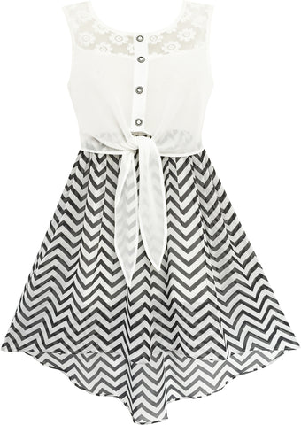 Girls Dress Chiffon Floral High-Low Tie Waist Party Princess Size 7-14 Years