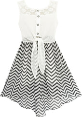 Girls Dress Chiffon Floral High-Low Tie Waist Party Princess Size 7-14 Years