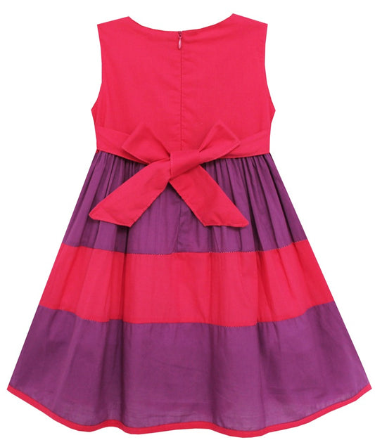 Girls Dress Little Girls Color Block Striped with Beading Red Red