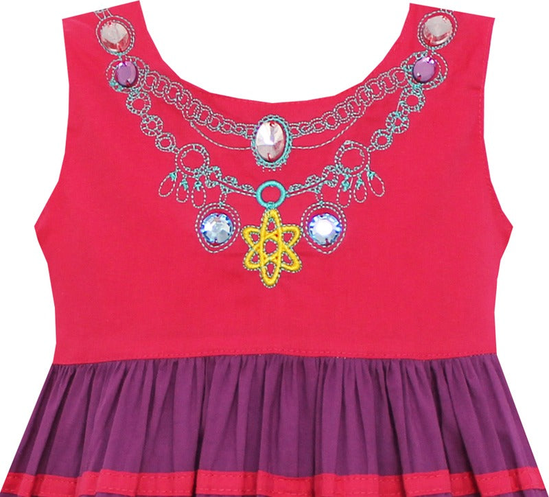 Girls Dress Little Girls Color Block Striped with Beading Red Red