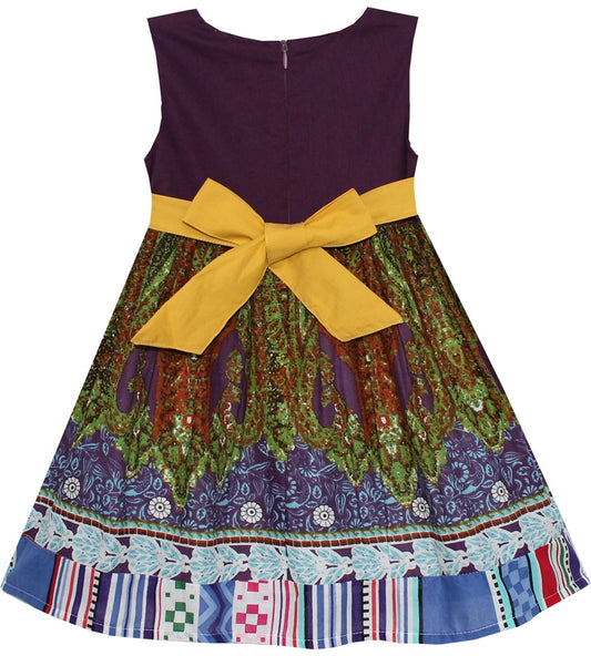 Girls Dress Little Girls Flower Print Embroidery Striped Multi-Color