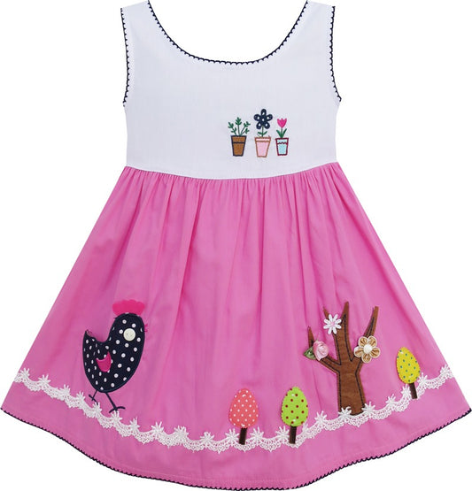 Girls Dress Little Girls Embroidery Flower Chick Tree Pink Pink