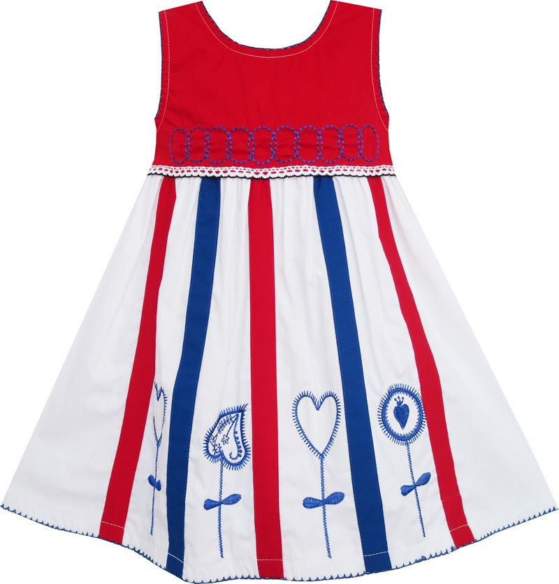 Girls Dress Little Girls Striped Embroidery Circles Heart Multi-Color