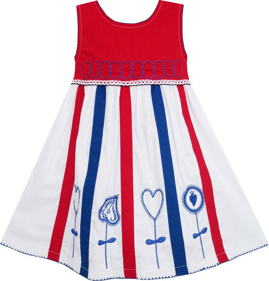 Girls Dress Little Girls Striped Embroidery Circles Heart Multi-Color