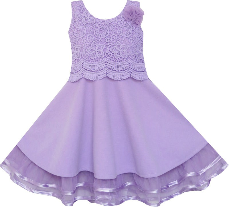 Girls Dress Princess Worsted Winter Christmas Lace Purple Purple