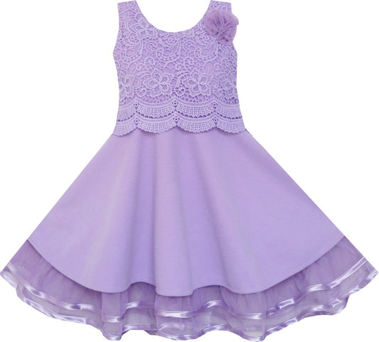 Girls Dress Princess Worsted Winter Christmas Lace Purple Purple