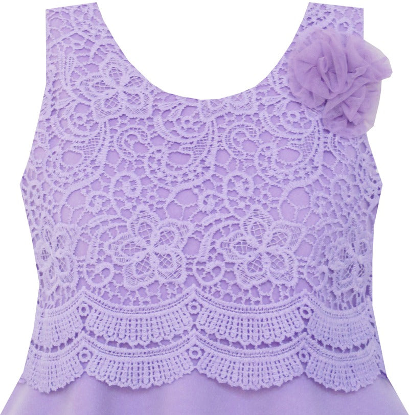 Girls Dress Princess Worsted Winter Christmas Lace Purple Purple