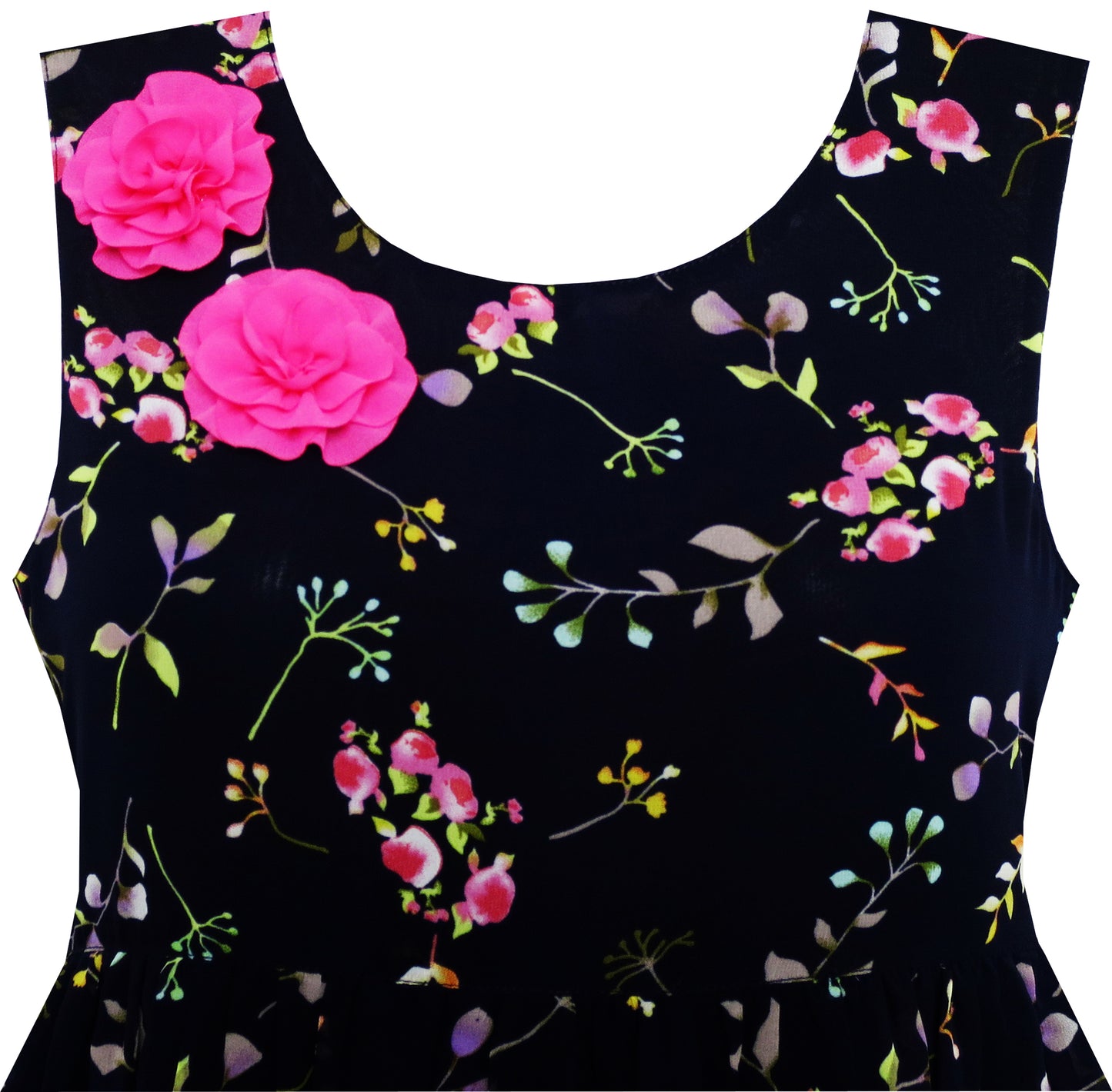 Girls Dress Turn-Down Collar Flower Chiffon Party Size 6-14 Years