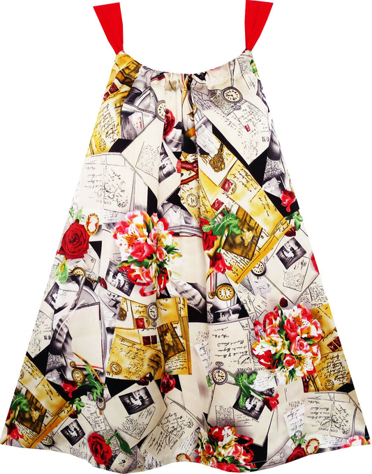 Girls Dress Vintage Tank Modern People Figure Print Size 7-14 Years