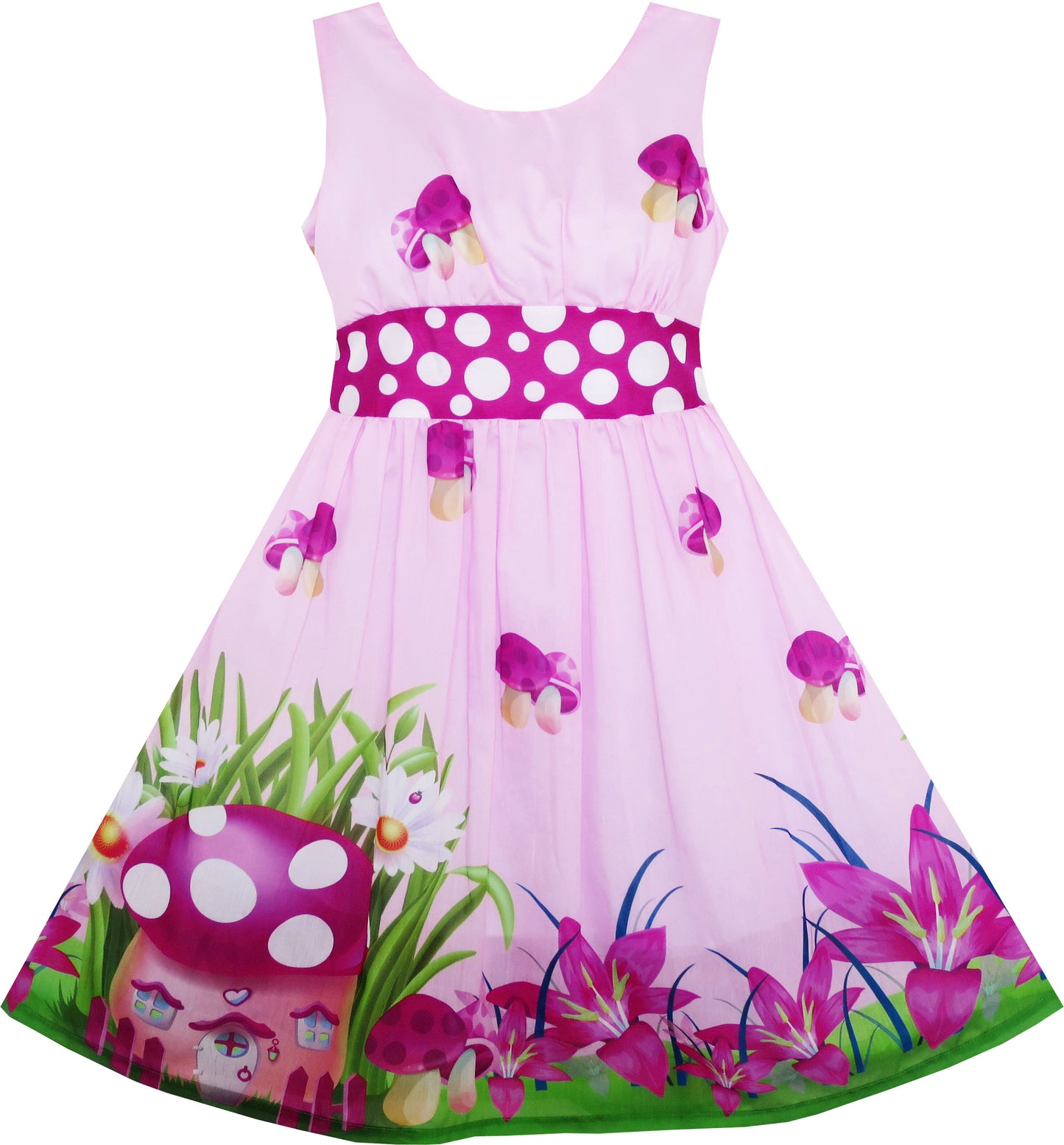 Girls Dress Rose Flower Print Butterfly Embroidery Size 4-12 Years