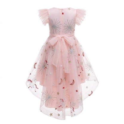 Sunny Fashion Girls White Pearl Ruffle Bow Hi-Lo Party Dress