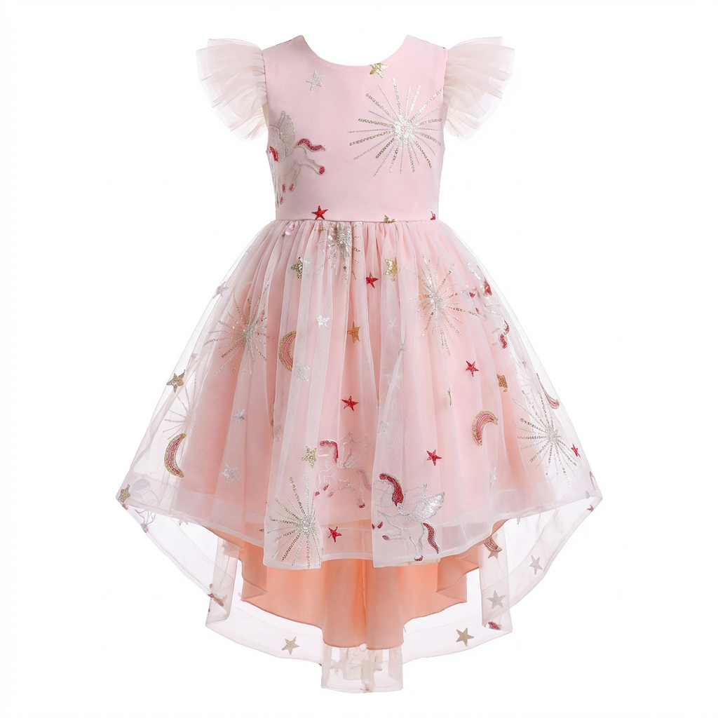 Sunny Fashion Girls White Pearl Ruffle Bow Hi-Lo Party Dress