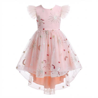 Sunny Fashion Girls White Pearl Ruffle Bow Hi-Lo Party Dress