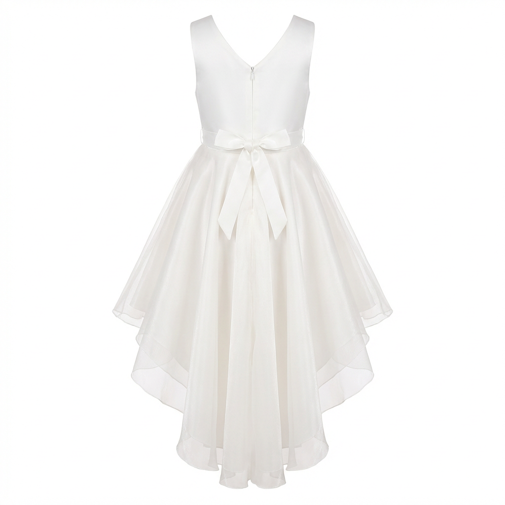 sherri hill red prom dress Sunny Fashion Girls White Pearl Ruffle Bow Hi-Lo Party Dress