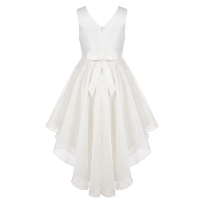 Sunny Fashion Girls White Pearl Ruffle Bow Hi-Lo Party Dress