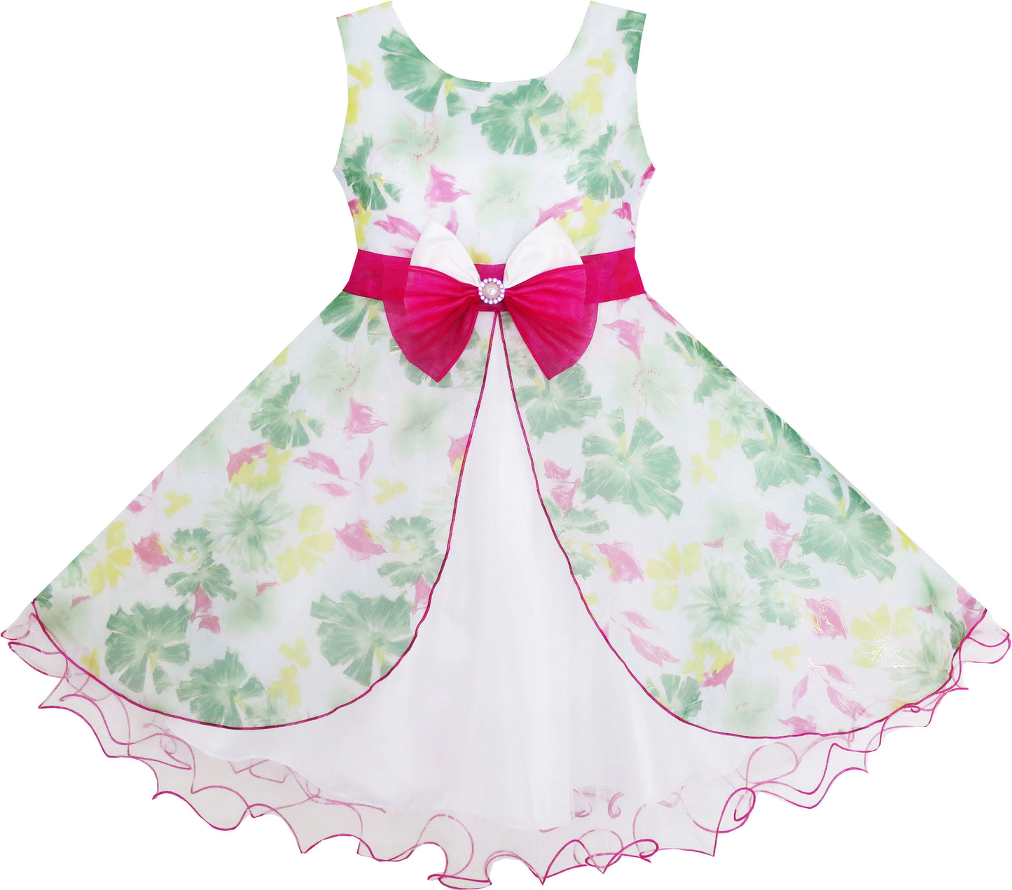Girls Dress Elegant Design Princess Wedding Bow Tie Flower Size 4-14 Years