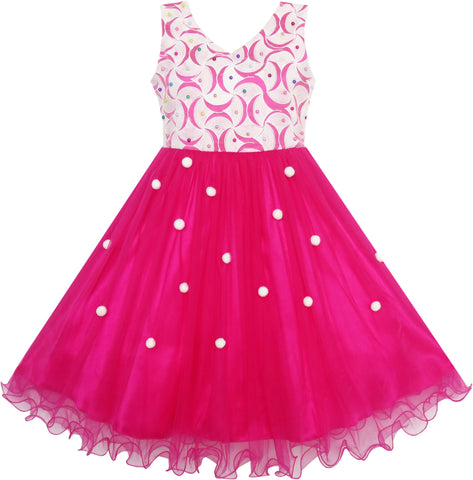 Flower Girls Dress Lace Pearl Dimensional Flowers Pageant Wedding Tulle Size 3-14 Years