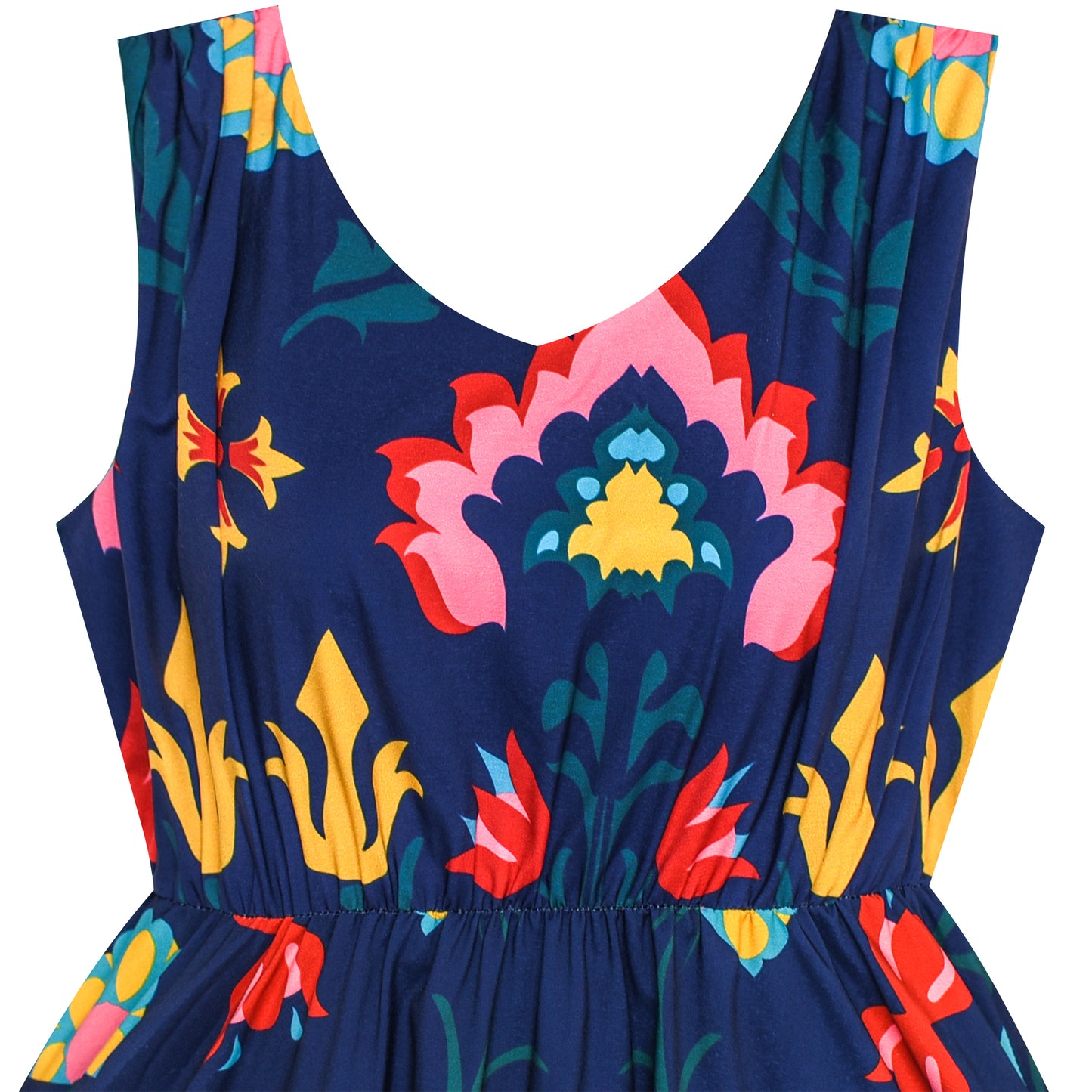 Girls Dress Flower Print Hanky Hem With Necklace Size 6-14 Years