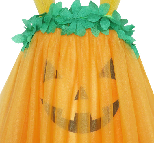 Girls Dress Pumpkin Costume Halloween Trick Treat Party Size 3-14 Years