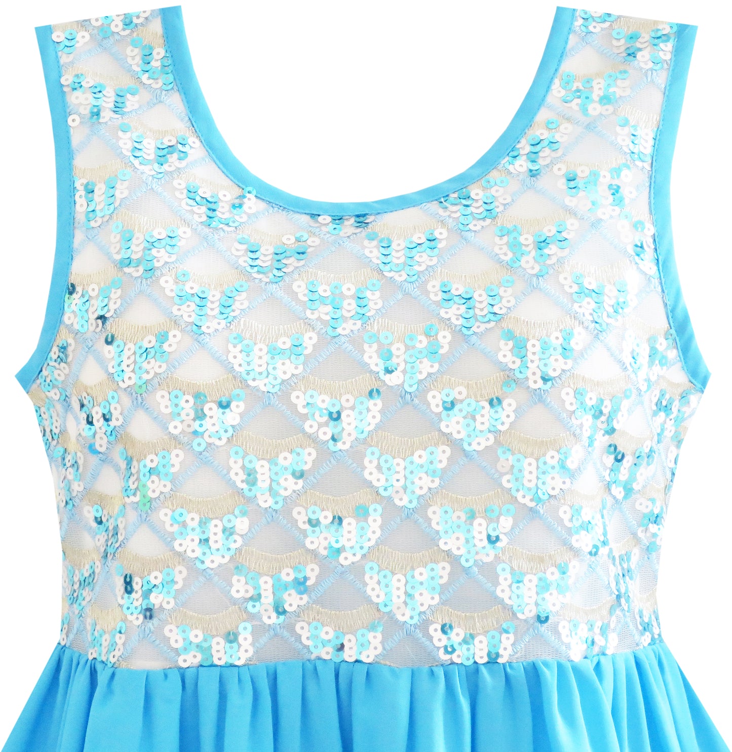 Girls Dress Turn-Down Collar Flower Chiffon Party Size 6-14 Years
