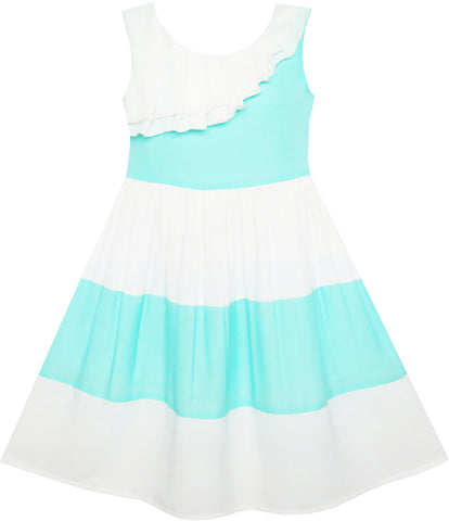Girls Dress Pleated Collar Color Block Chiffon Size 7-16 Years