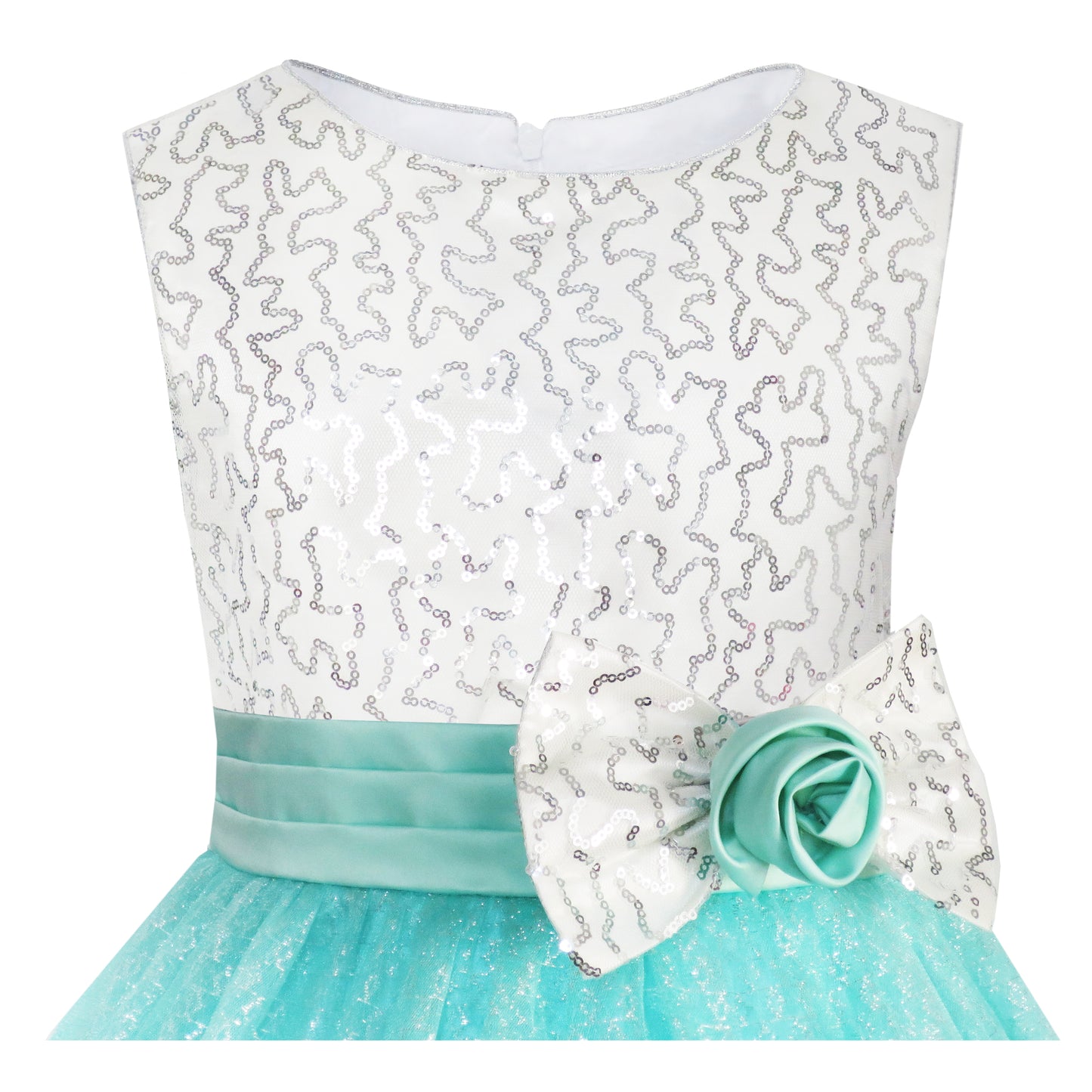 Girls Dress Flower Sparkling Sequins Belted Tulle Party Size 4-14 Years
