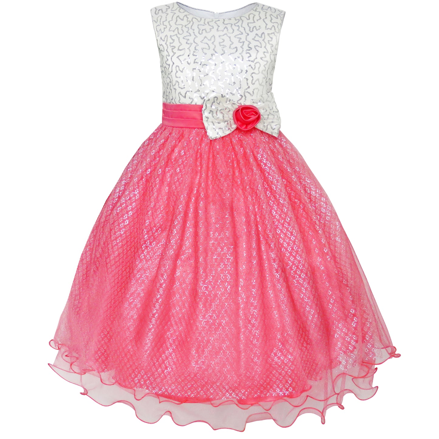 Girls Dress Flower Sparkling Sequins Belted Tulle Party Size 4-14 Years