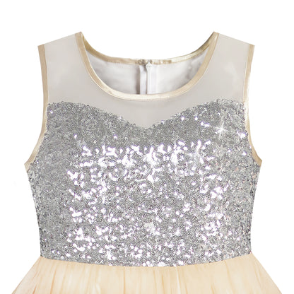 Sunny Fashion Girls Champagne Sequin Hi-Low Tulle Party Dress
