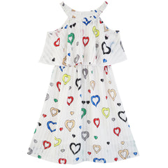 Girls Dress Chiffon Butterfly Ruffle Cold Shoulder Size 4-14 Years