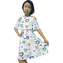 Girls Dress Chiffon Butterfly Ruffle Cold Shoulder Size 4-14 Years