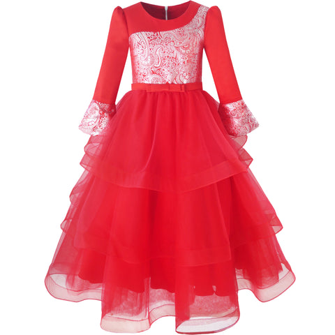 Flower Girls Dress Illusion Yoke Pageant Coffe Wedding Party Size 6-14 Years