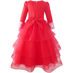 Flower Girls Dress Illusion Yoke Pageant Coffe Wedding Party Size 6-14 Years