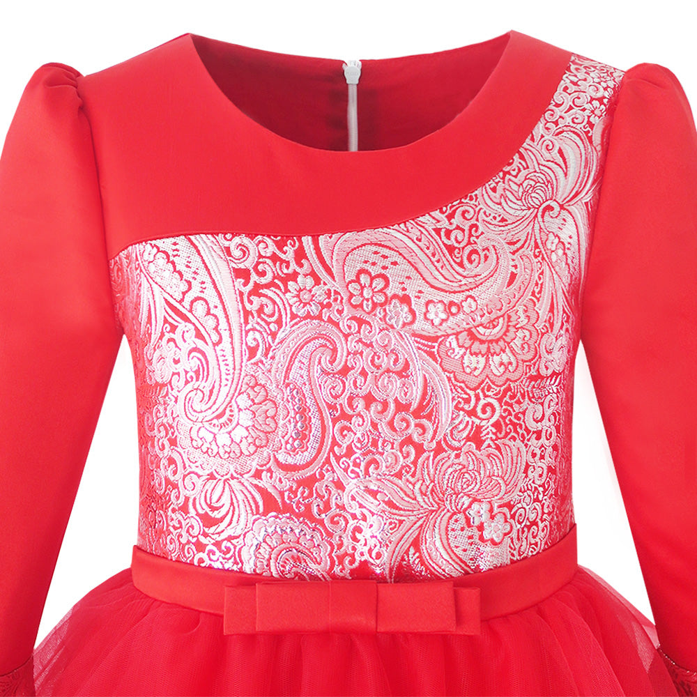 Flower Girls Dress Illusion Yoke Pageant Coffe Wedding Party Size 6-14 Years