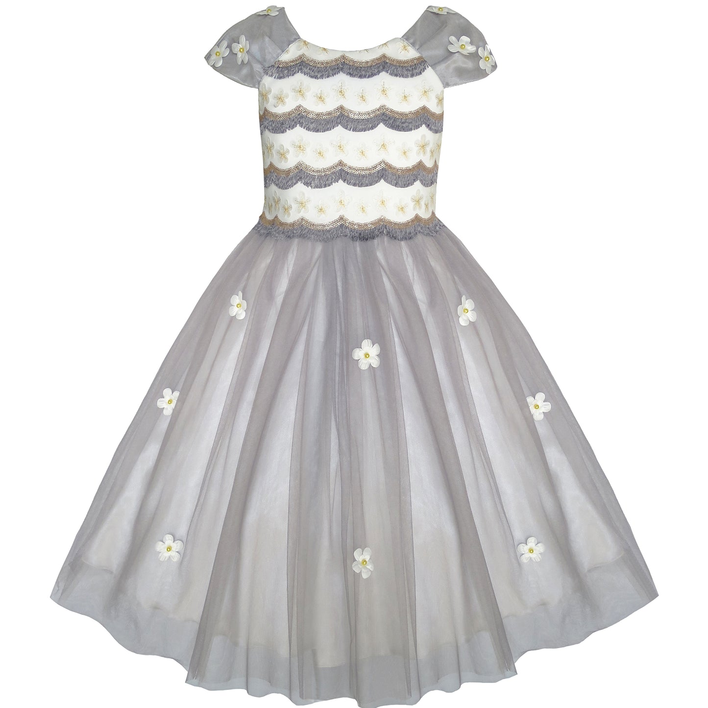 Flower Girls Dress Dimensional Flower Wedding Party Pageant Size 5-14 Years