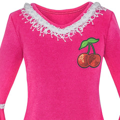 Girls Dress Lotus Leaf Sleeve Cherry Embroidery Everyday Size 3-12 Years