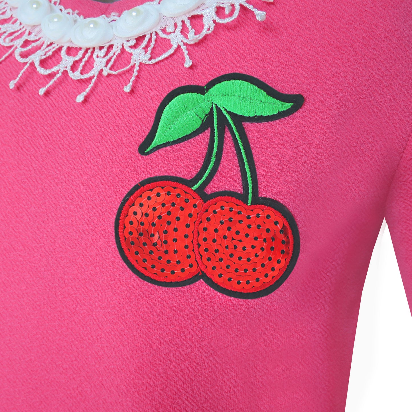 Girls Dress Lotus Leaf Sleeve Cherry Embroidery Everyday Size 3-12 Years