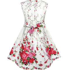 Girls Dress Rose Flower Double Bow Tie Party Size 4-12 Years