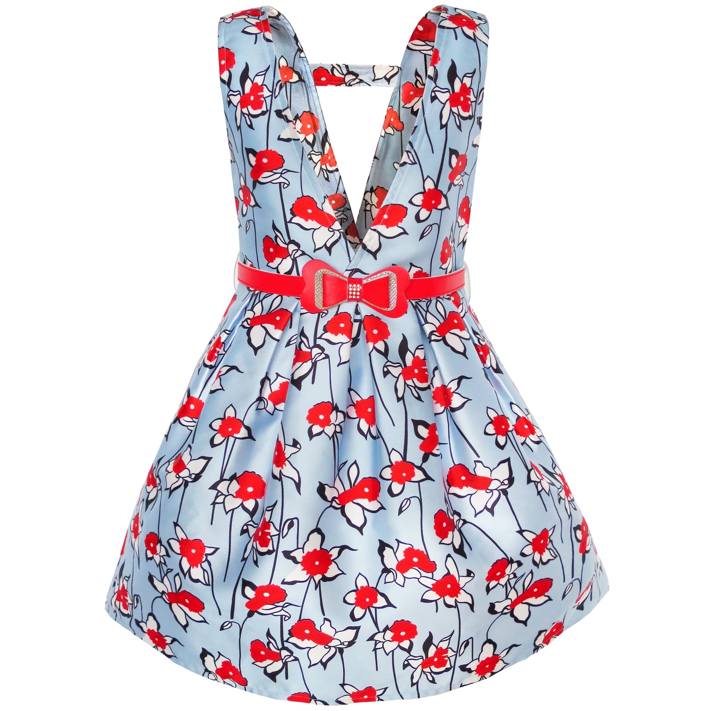 Girls Dress Navy Flower Belt Vintage Party Size 4-14 Years