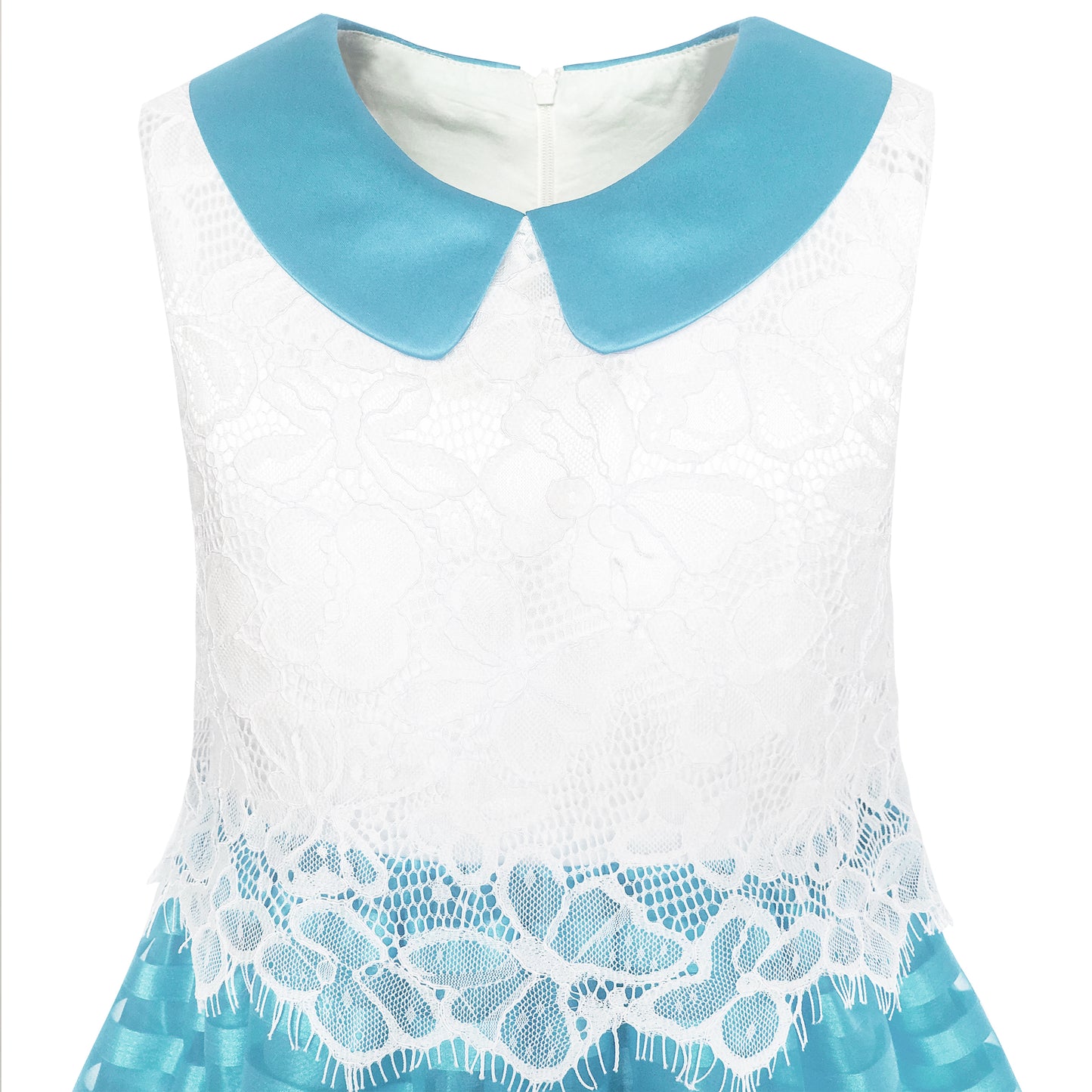 Girls Dress Lace Stripe Collar Party Size 4-14 Years