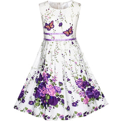 Girls Dress Rose Flower Double Bow Tie Party Size 4-12 Years